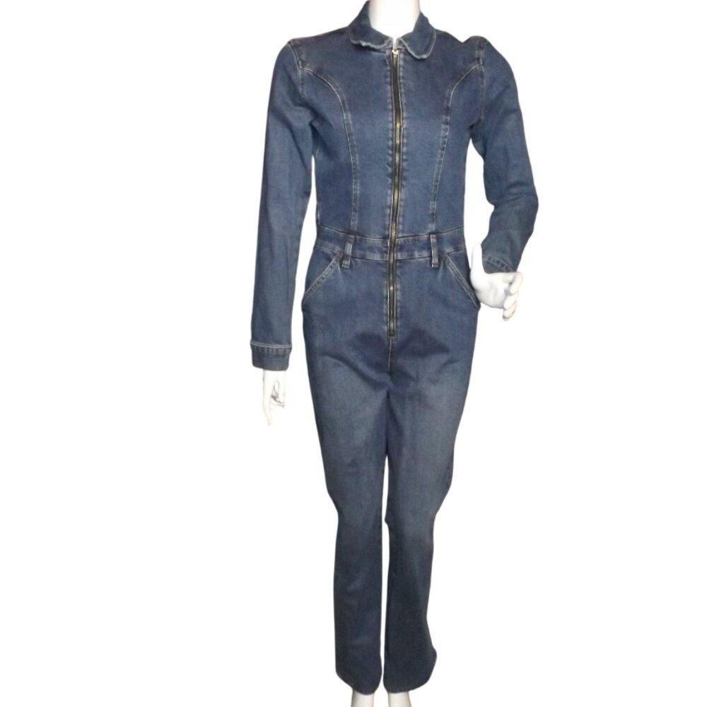 REFORMATION Jeans Jumpsuit, 4, Talia Retro Flare, Long sleeve, Zip front Pockets